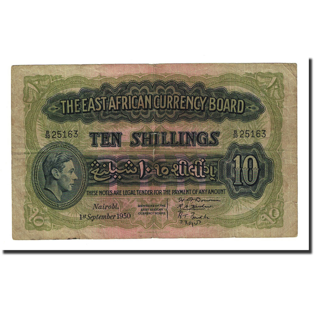 Banknote, EAST AFRICA, 10 Shillings, 1950-09-01, KM:29b, VF(20-25)