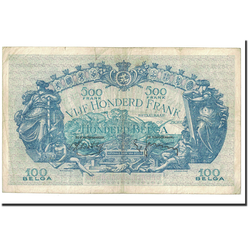 Banconote, Belgio, 500 Francs-100 Belgas, KM:109, 1938-04-13, MB+