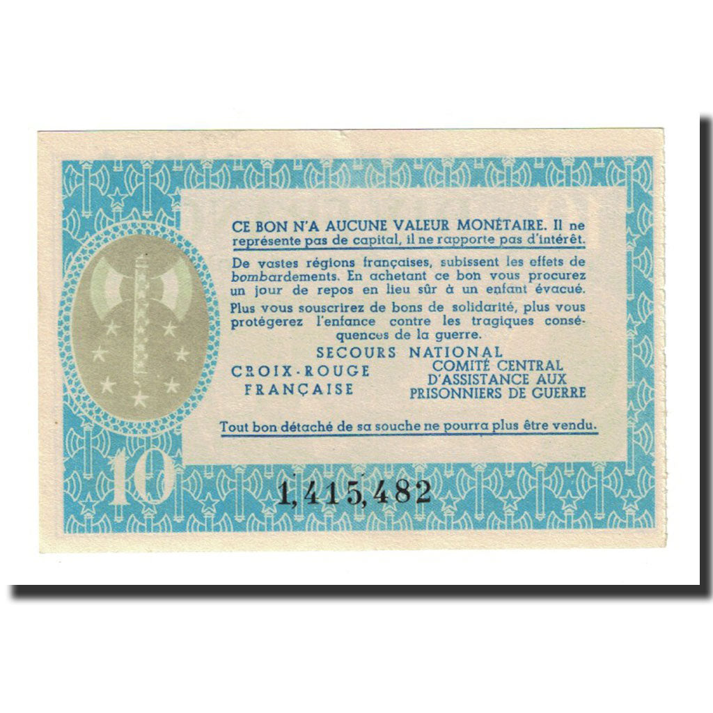 10 Francs, Undated, Francia, UNC, Secours National