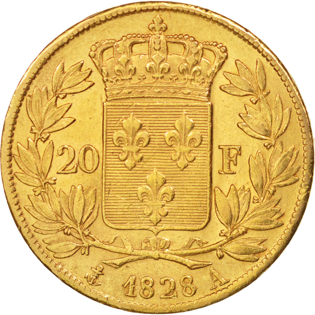 Moneta, Francia, Charles X, 20 Francs, 1828, Paris, BB, Oro, KM:726.1