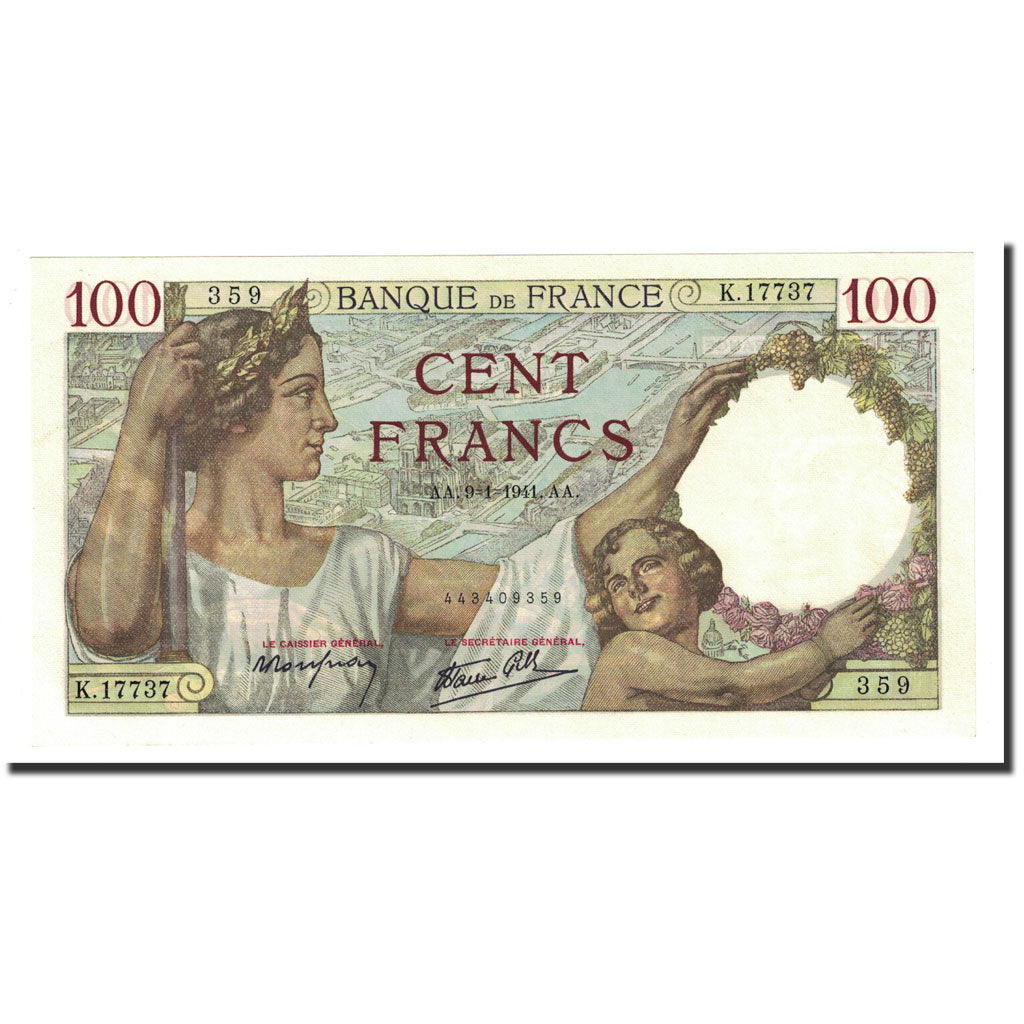 France, 100 Francs, 1940-04-18, UNC(63), Fayette:26.44, KM:94