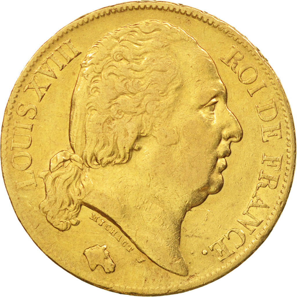 France, Louis XVIII, 20 Francs, 1820, Paris, EF(40-45), Gold, KM712.1