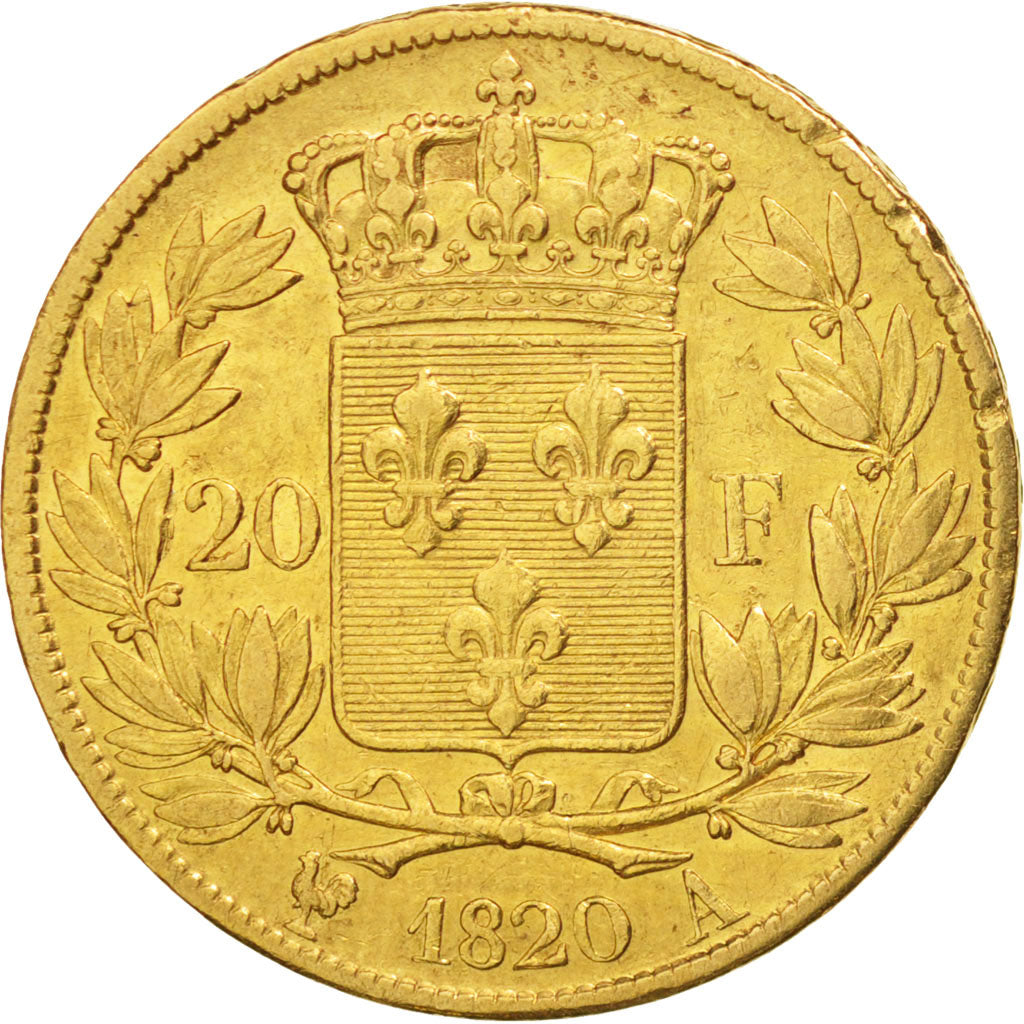 France, Louis XVIII, 20 Francs, 1820, Paris, EF(40-45), Gold, KM712.1