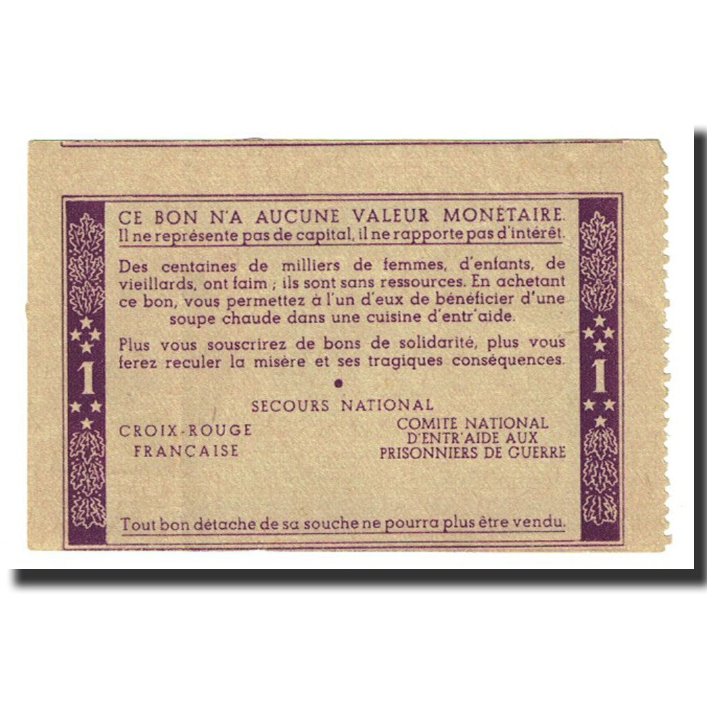 1 Franc, Undated, France, UNC(65-70), Secours National