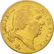 France, Louis XVIII, 20 Francs, 1818, Paris, VF(20-25), Gold, KM 712.1