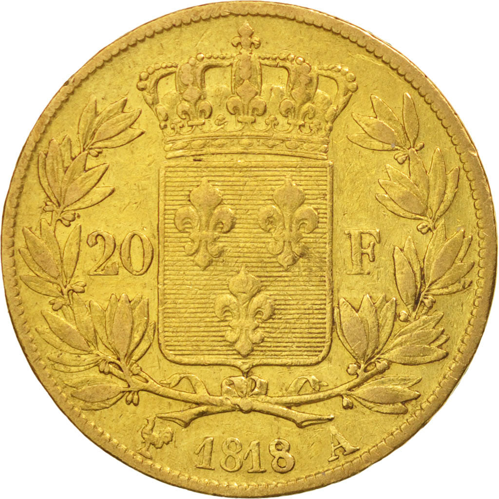 France, Louis XVIII, 20 Francs, 1818, Paris, VF(20-25), Gold, KM 712.1
