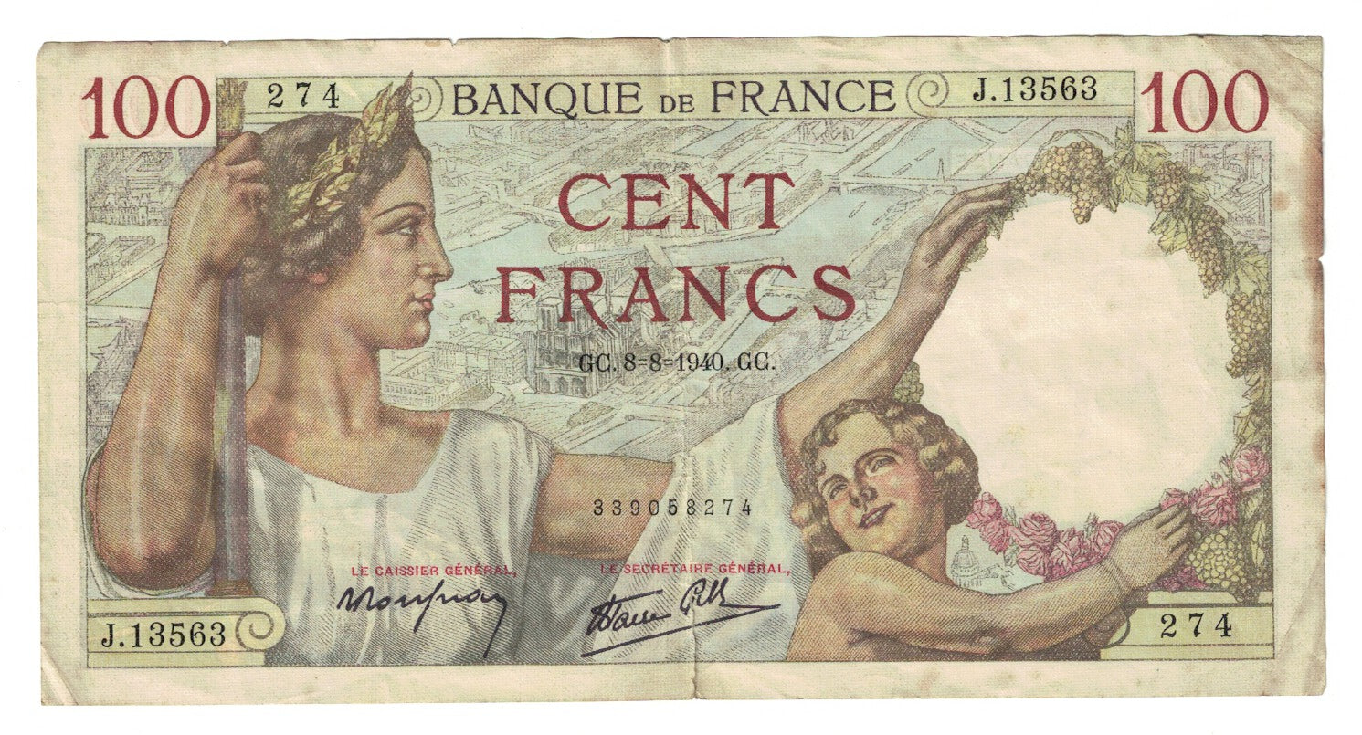 France, 100 Francs, 100 F 1939-1942 ''Sully'', 1940-08-08, VF(20-25)