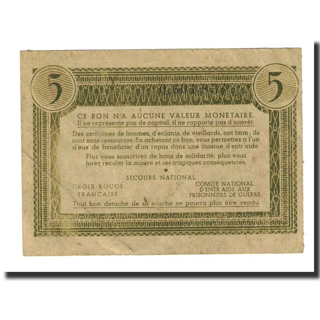 Frankreich, Comité National, 5 Francs, Undated, SS