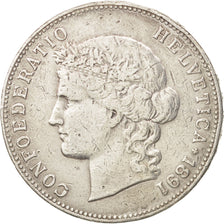 Switzerland, 5 Francs, 1891, Bern, VF(20-25), Silver, KM:34