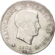 Italien Staaten, Napoleon Ist, 5 Lire, 1808, Milan, EF(40-45), Silver, KM:10.1