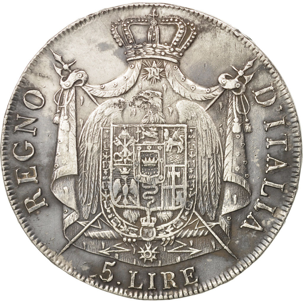 Italien Staaten, Napoleon Ist, 5 Lire, 1808, Milan, EF(40-45), Silver, KM:10.1