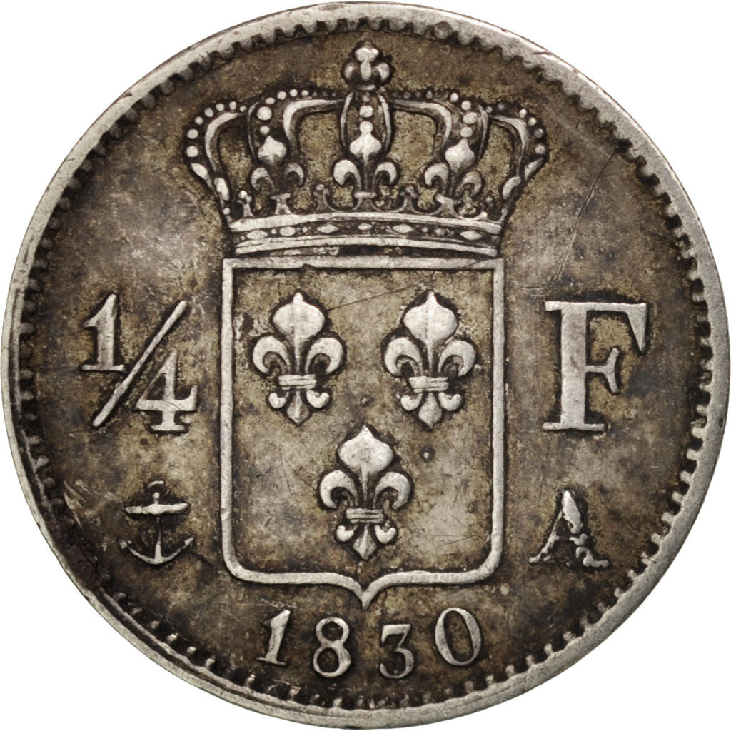 France, Charles X, 1/4 Franc, 1830, Paris, VF(30-35), Silver,KM:722.1,Gadoury353