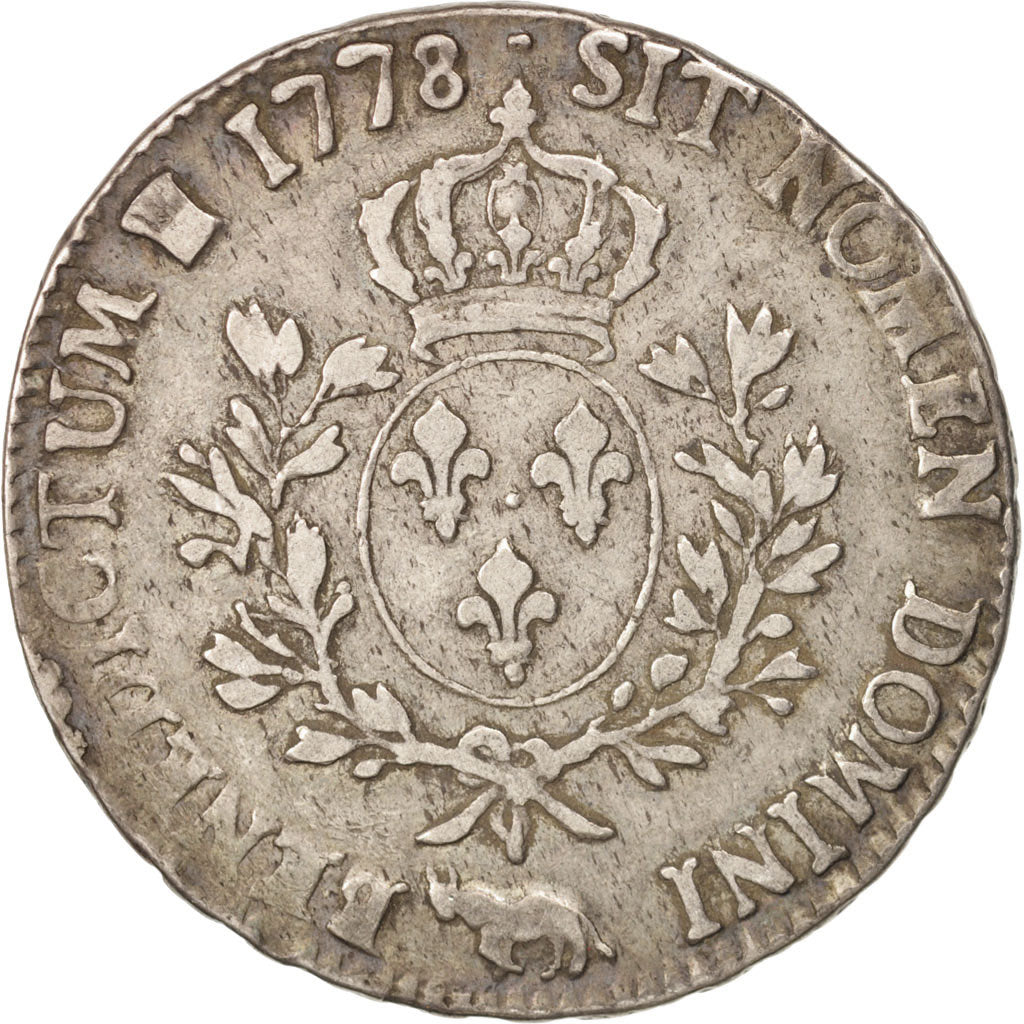 France, Louis XVI, Écu de Béarn aux branches d'olivier, 1778, Pau,TB,Gadoury356a