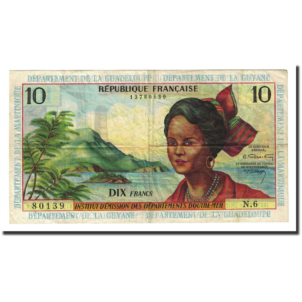 French Antilles, 10 Francs, Undated (1964), EF(40-45), KM:8b
