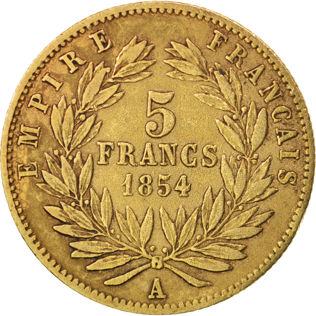 France, 5 Francs, 1854, Paris, VF(30-35), Gold, KM:783, Gadoury:1000