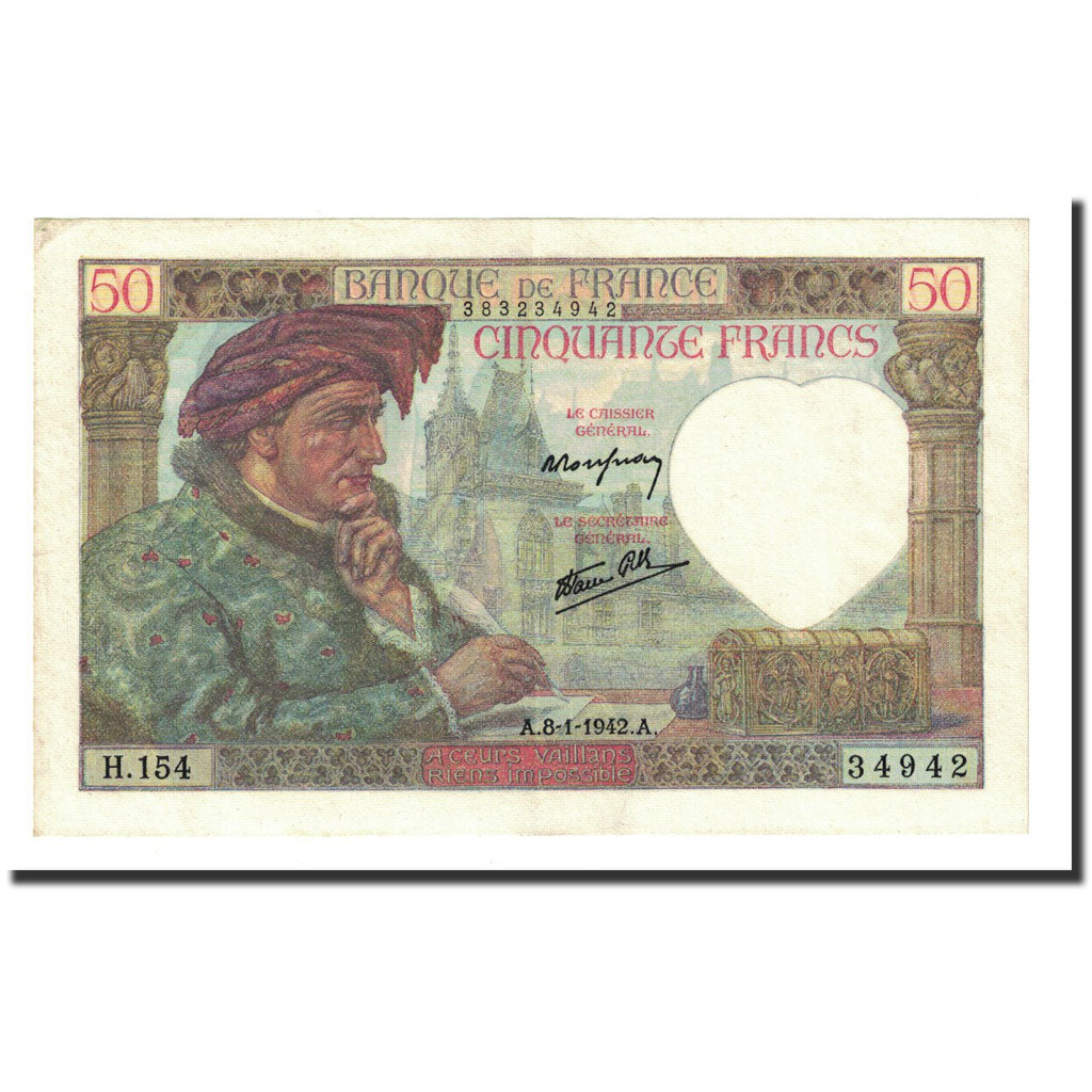 Francia, 50 Francs, 50 F 1940-1942 ''Jacques Coeur'', 1942-01-08, SPL-