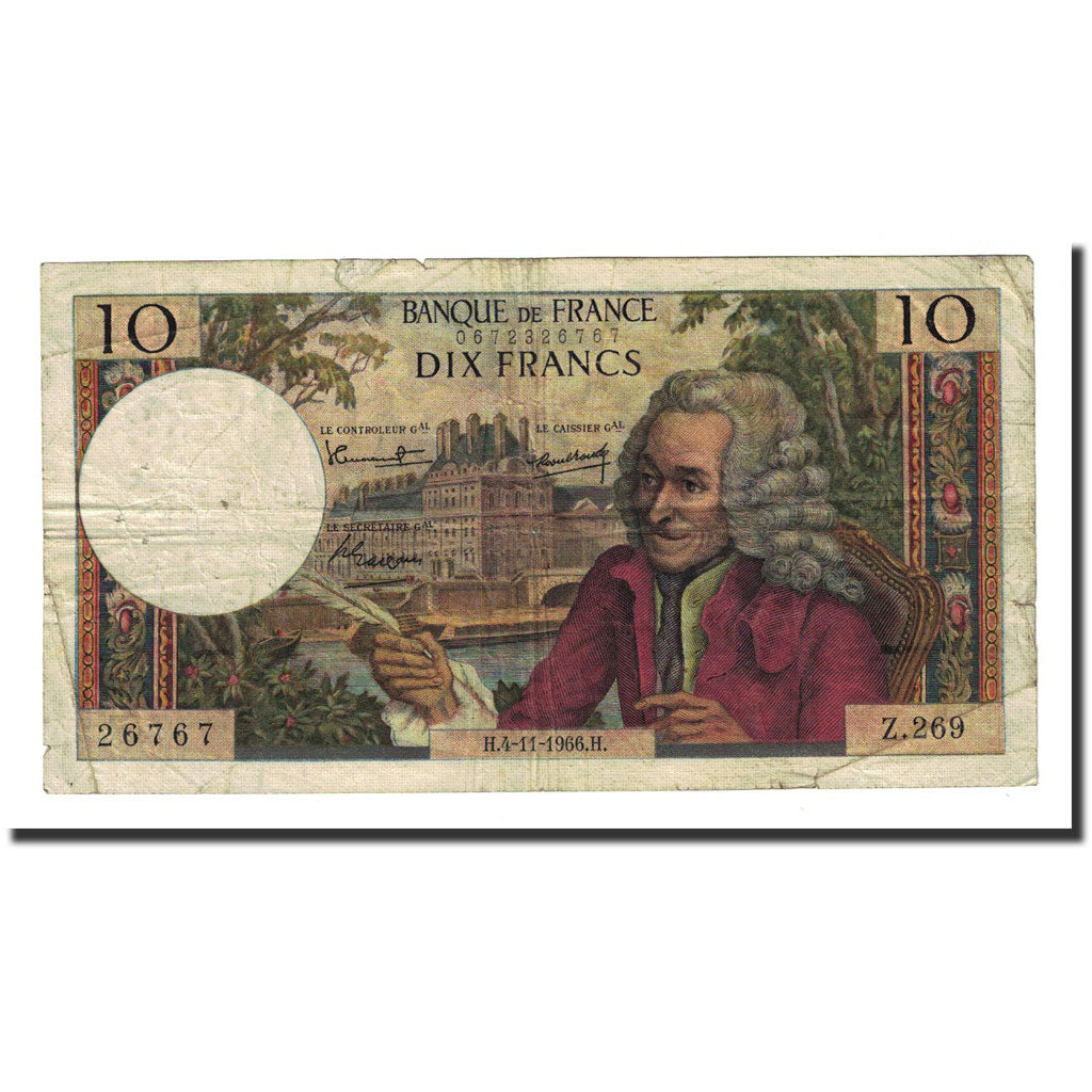 France, 10 Francs, 10 F 1963-1973 ''Voltaire'', 1966-11-04, VF(20-25)
