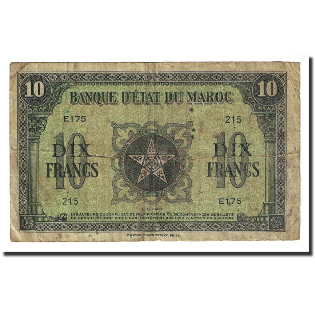 Banknote, Morocco, 10 Francs, 1943-05-01, KM:25a, VF(20-25)