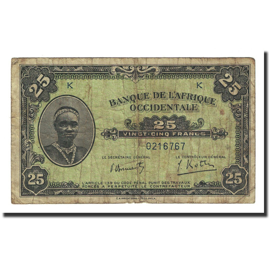Banknote, French West Africa, 25 Francs, 1942-12-14, KM:30a, F(12-15)
