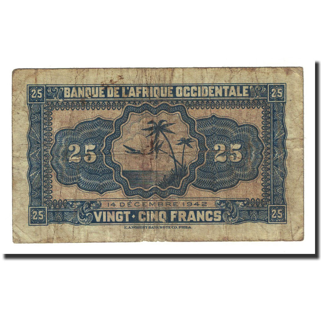 Banknote, French West Africa, 25 Francs, 1942-12-14, KM:30a, F(12-15)