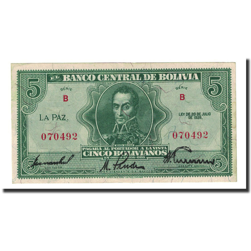 Billete, 5 Bolivianos, Bolivia, 1928-07-20, KM:129, UNC