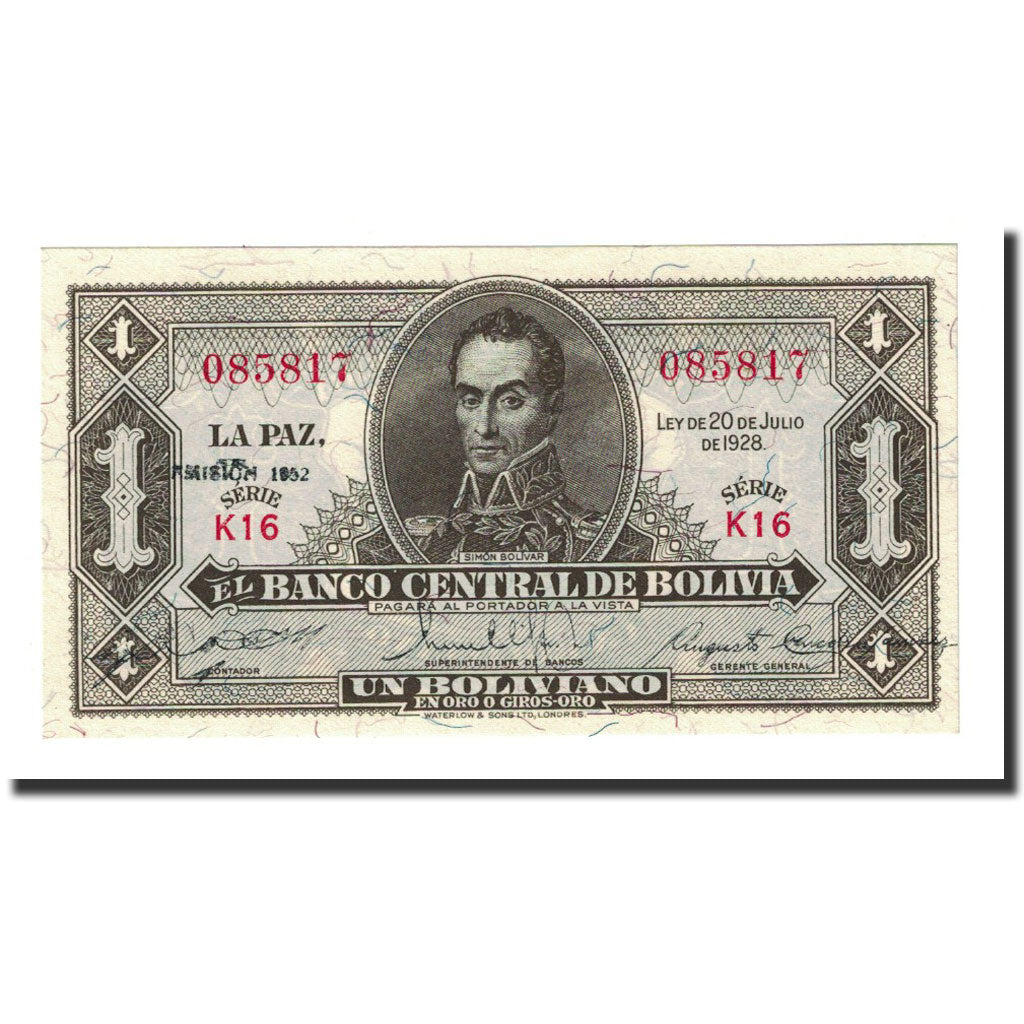 Banknote, Bolivia, 1 Boliviano, 1928-07-20, KM:128c, UNC(65-70)