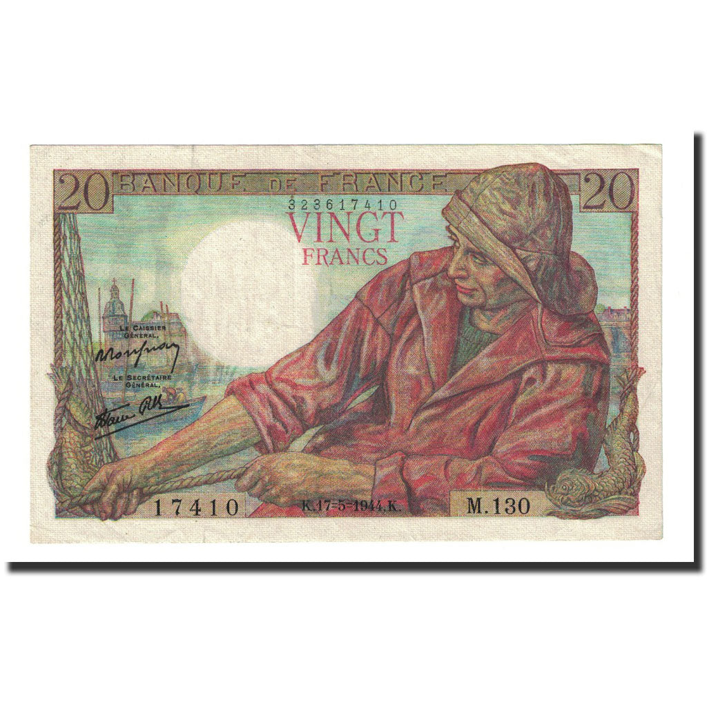 Frankrijk, 20 Francs, 20 F 1942-1950 ''Pêcheur'', 1944-05-17, SUP