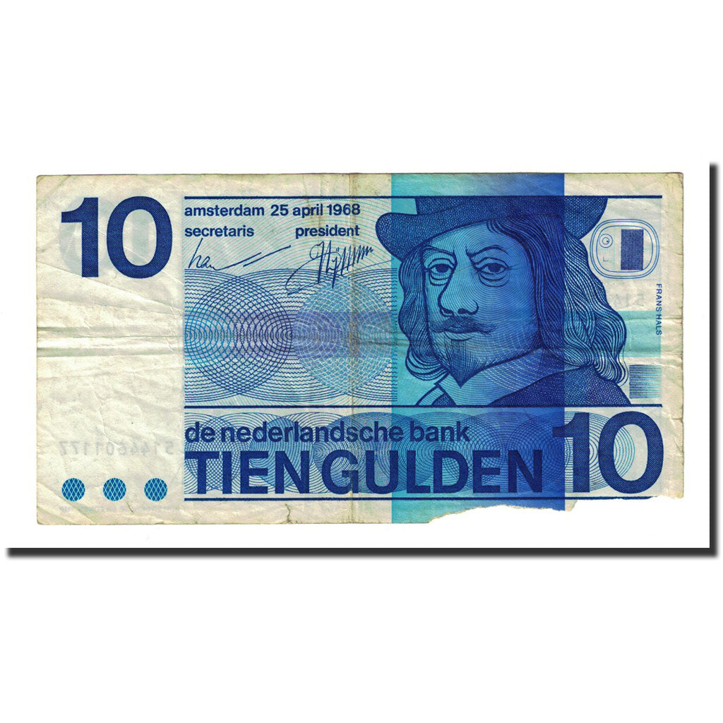 Banknote, Netherlands, 10 Gulden, 1968-04-25, KM:91b, G(4-6)