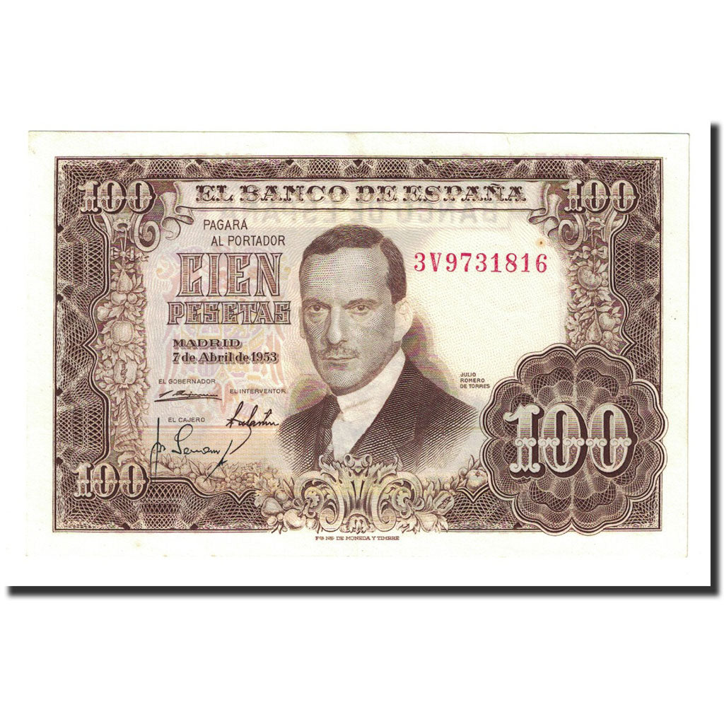 Banknote, Spain, 100 Pesetas, 1953-04-07, KM:145a, UNC(63)