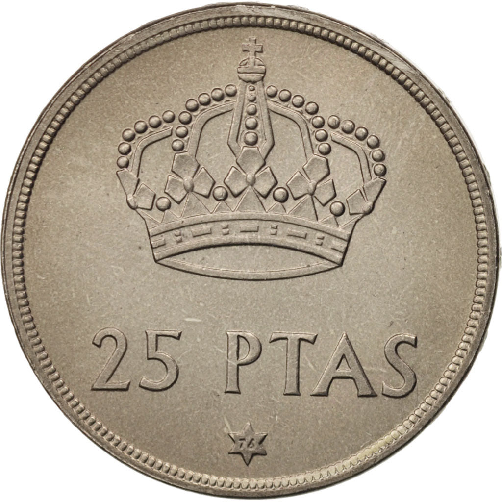 Spain, Juan Carlos I, 25 Pesetas, 1976, MS(63), Copper-nickel, KM:808