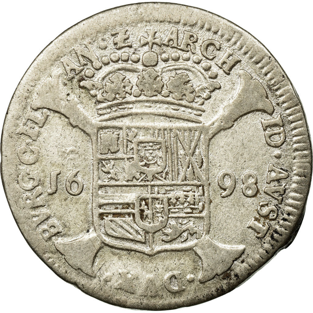 Coin, Spanish Netherlands, Flanders, Escalin, 1698, Bruges, VF(20-25), Silver