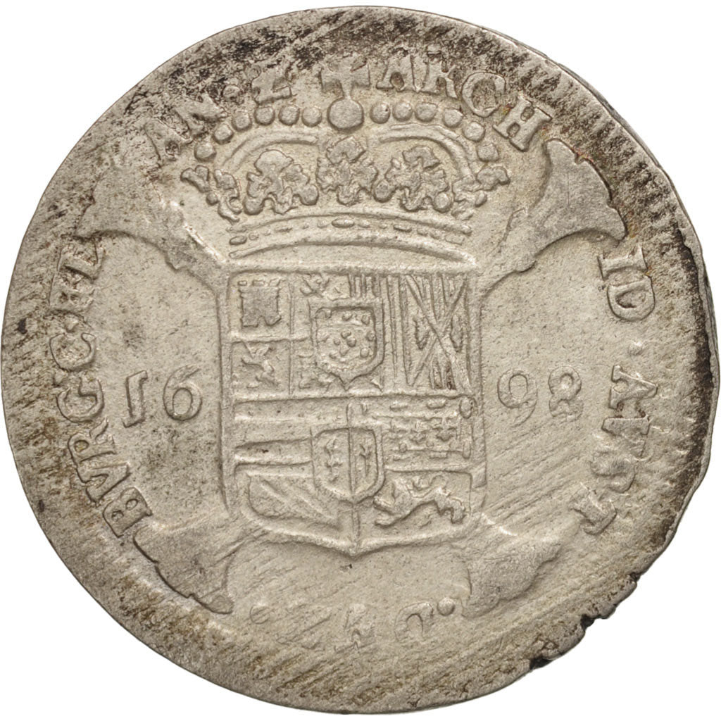 Spanish Netherlands, FLANDERS, Escalin, 1698, Bruges, AU(50-53), Silver, KM:95