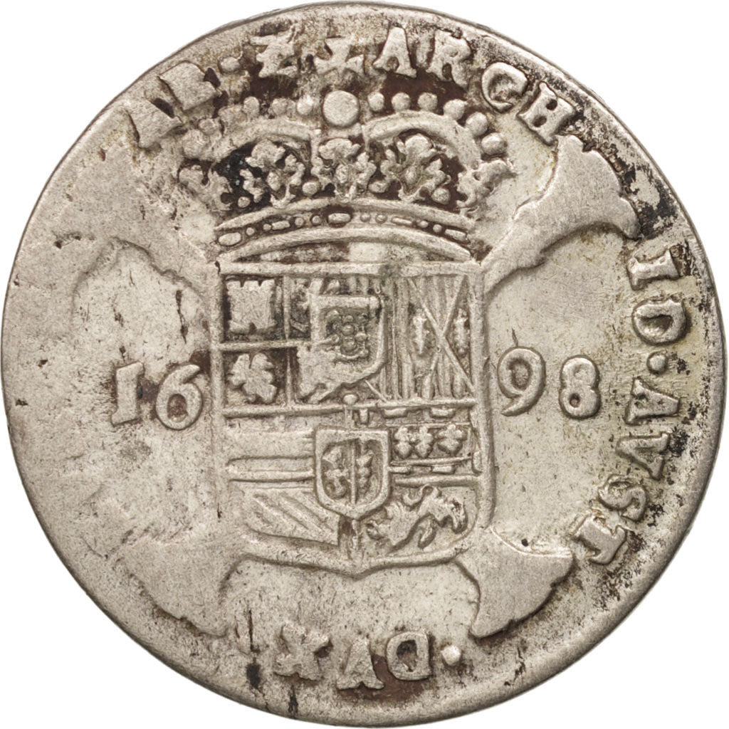 Spanish Netherlands, BRABANT, Escalin, 1698, Antwerp, VF(20-25), Silver,KM:119.1