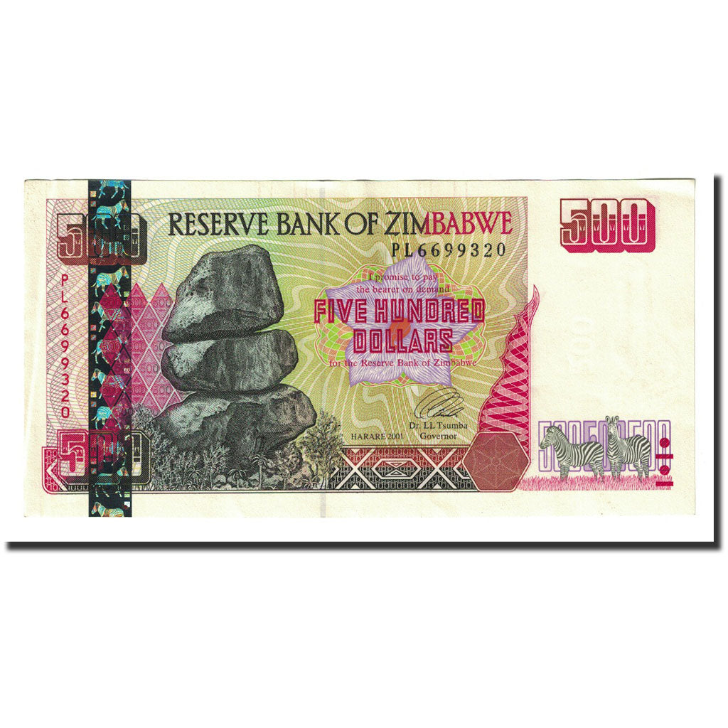 Geldschein, Simbabwe, 500 Dollars, 2001, KM:10, UNZ