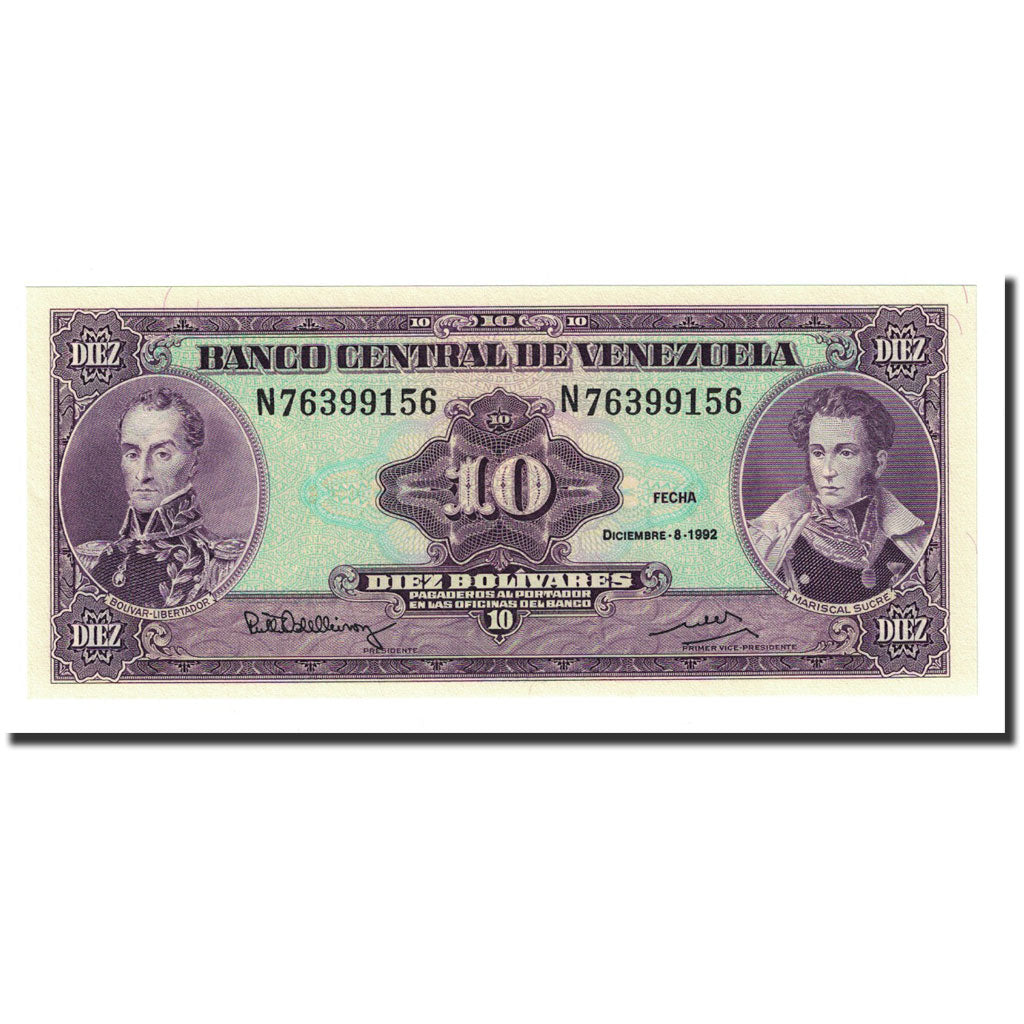 Banknote, Venezuela, 10 Bolívares, 1992-12-08, KM:61c, UNC(65-70)