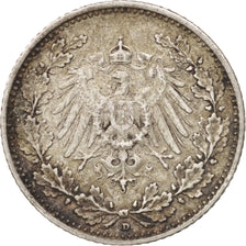 GERMANY - EMPIRE, 1/2 Mark, 1907, Munich, EF(40-45), Silver, KM:17