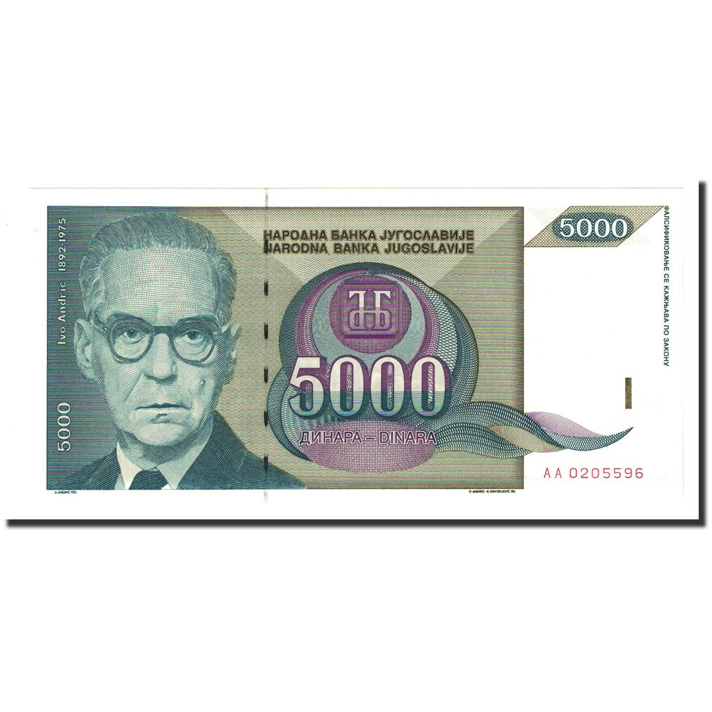Banknote, Yugoslavia, 5000 Dinara, 1992, KM:115, UNC(65-70)