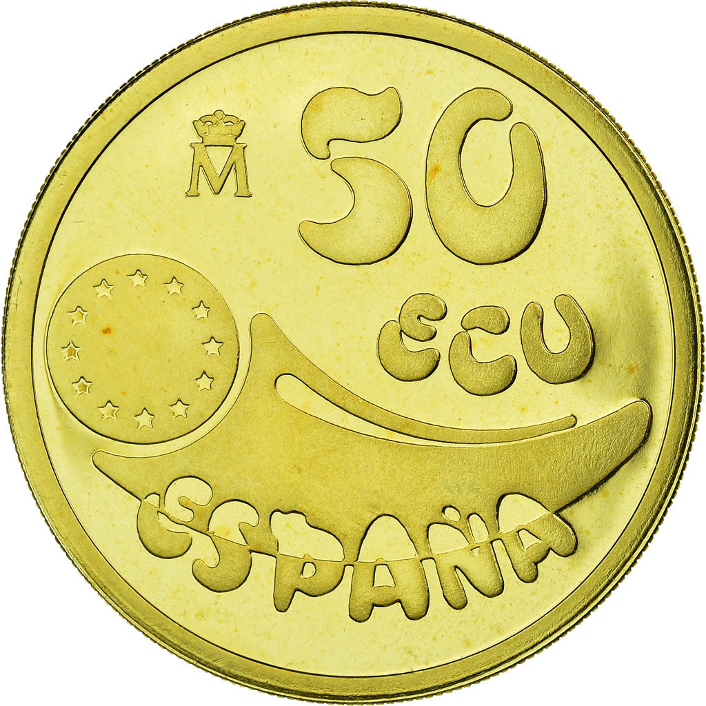 Coin, Spain, Juan Carlos I, 50 Ecu, 1989, Madrid, MS(65-70), Gold, KM:M26