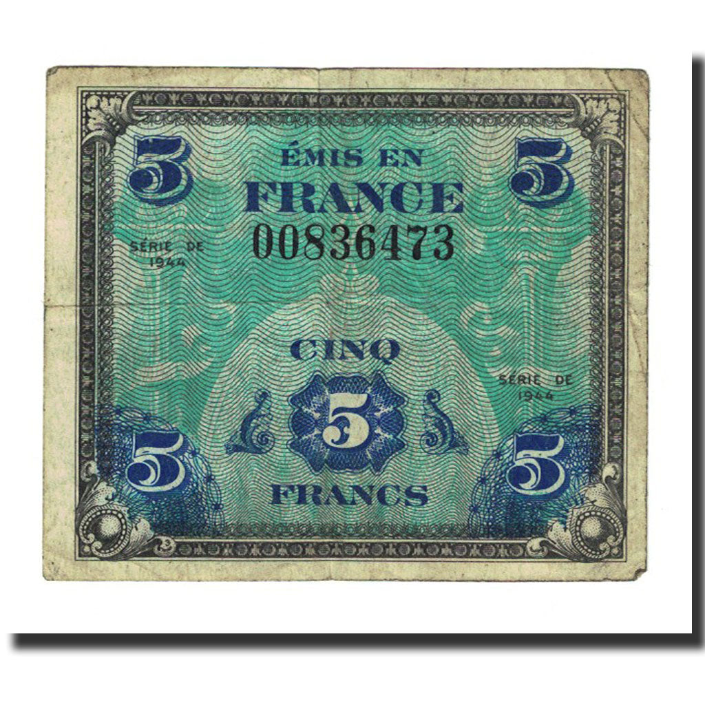 Frankrijk, 5 Francs, 1944 Flag/France, 1944, B+, Fayette:VF17.1, KM:115a
