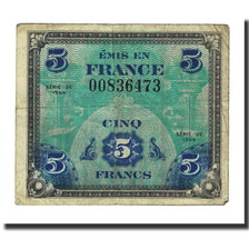 Frankrijk, 5 Francs, 1944 Flag/France, 1944, B+, Fayette:VF17.1, KM:115a