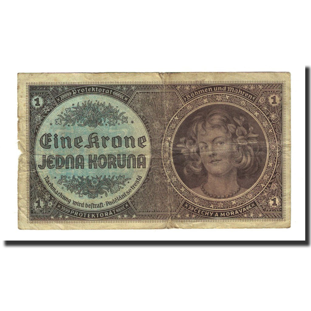 Banknote, Bohemia and Moravia, 1 Koruna, Undated (1940), KM:3a, F(12-15)