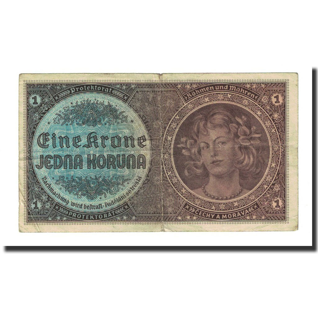 Banknote, Bohemia and Moravia, 1 Koruna, Undated (1940), KM:3a, VF(20-25)