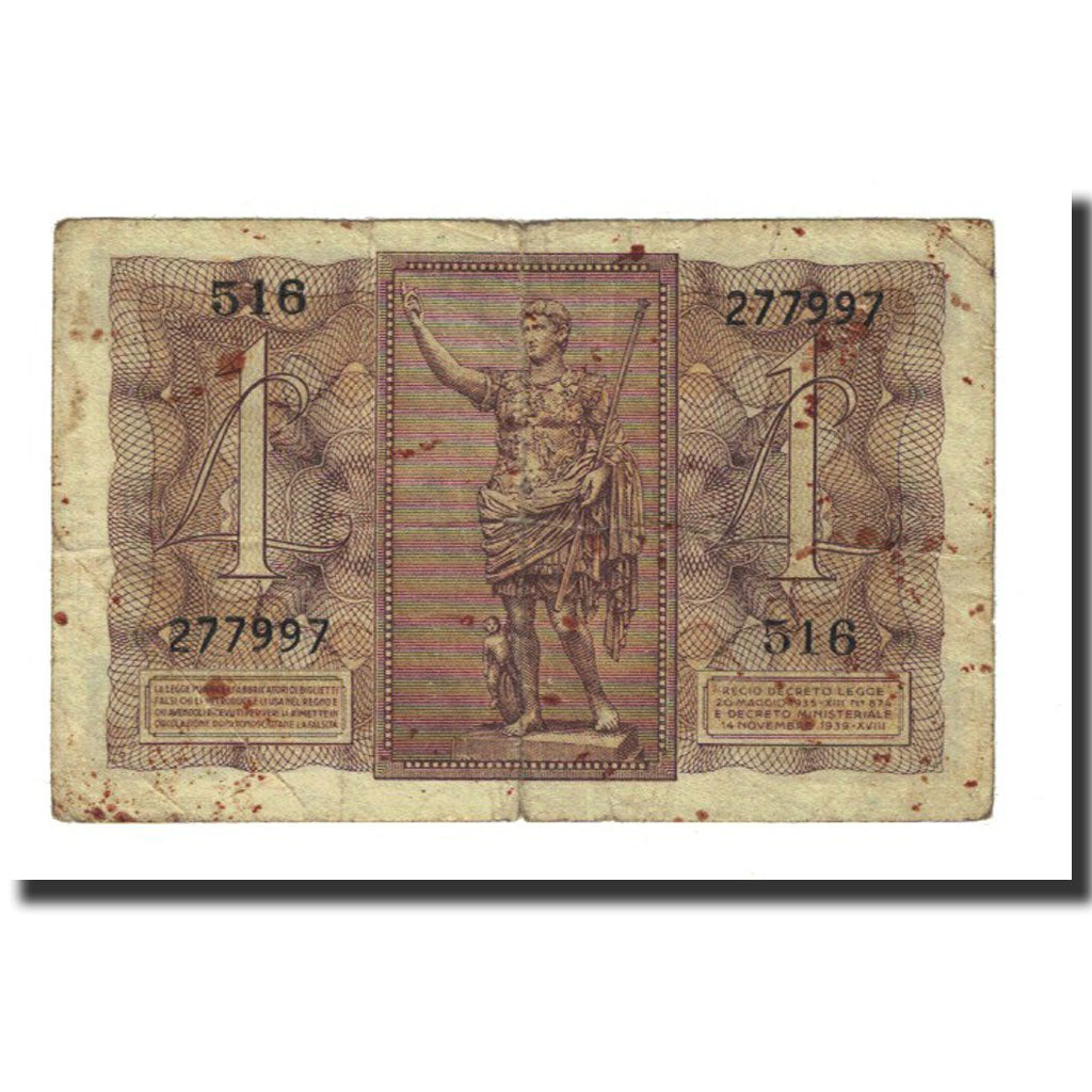 Banconote, Italia, 1 Lira, 1939-11-14, KM:26, B+
