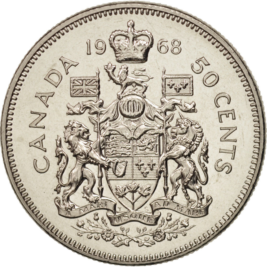 Elizabeth II, 50 Cents, 1968, Ottawa, MS(65-70), Nickel, KM:75.1