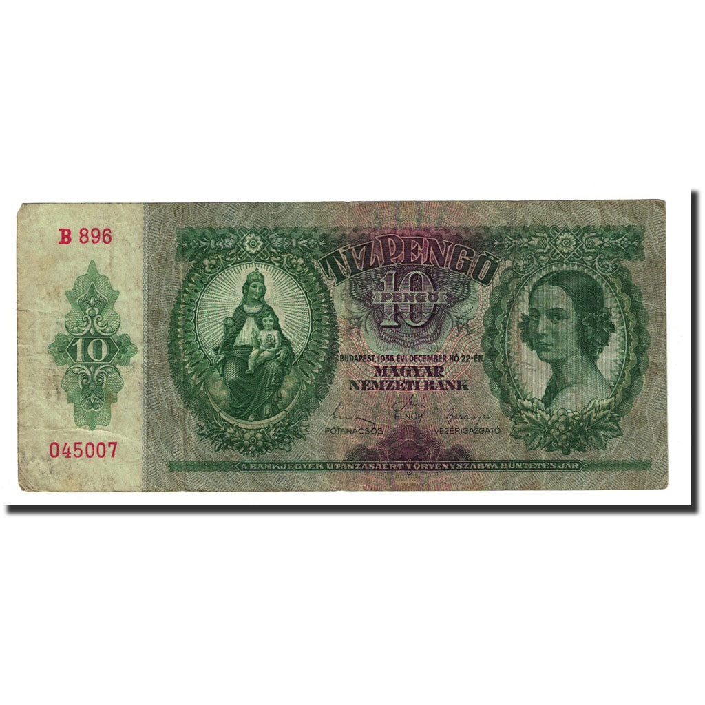 Banknote, Hungary, 10 Pengö, 1936-12-22, KM:113, VF(20-25)