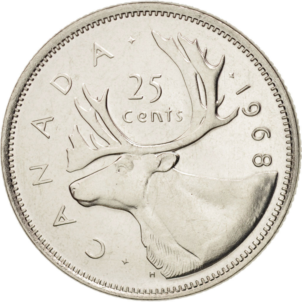 Elizabeth II, 25 Cents, 1968, Ottawa, MS(65-70), Nickel, KM:62b