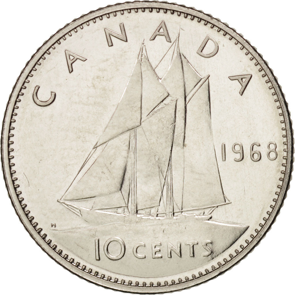 Elizabeth II, 10 Cents, 1968, Ottawa, MS(63), Nickel, KM:72a