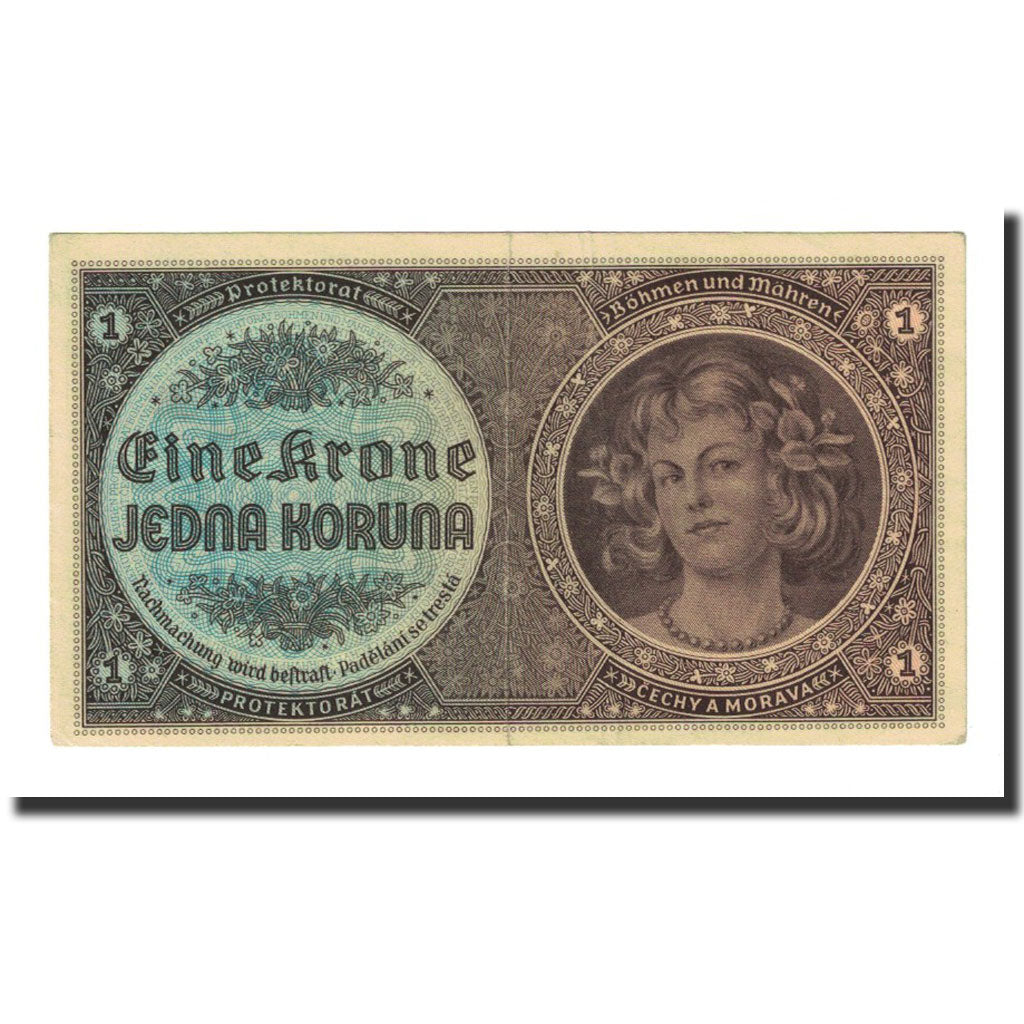 Banknote, Bohemia and Moravia, 1 Koruna, Undated (1940), KM:3a, AU(55-58)