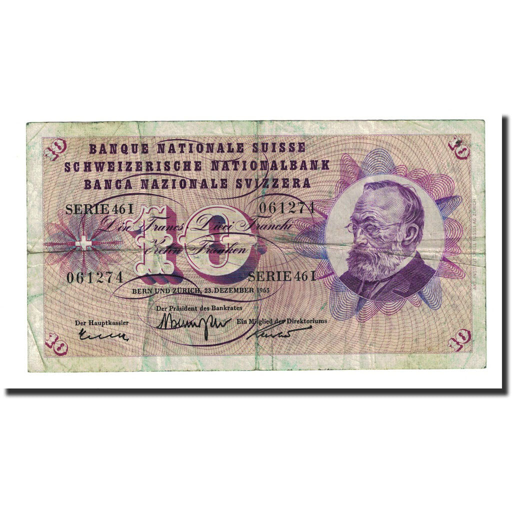 Banknote, Switzerland, 10 Franken, 1965-12-23, KM:45k, VF(20-25)