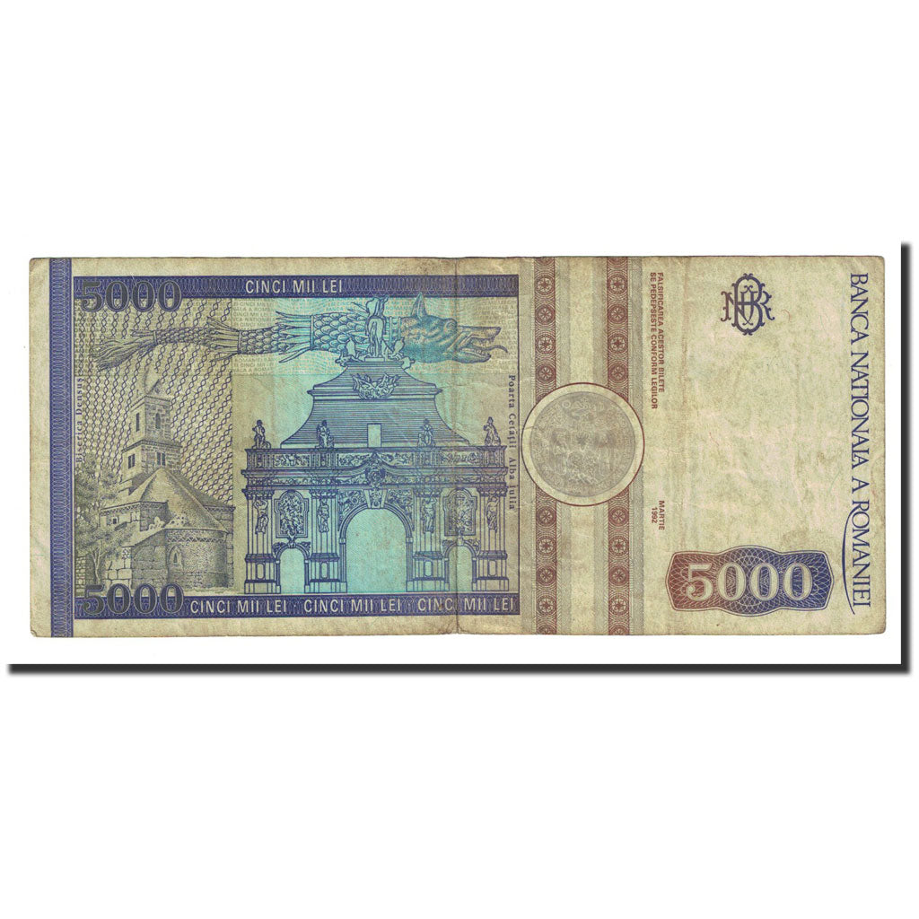 Banknote, Romania, 5000 Lei, 03/1992, KM:103a, VF(20-25)